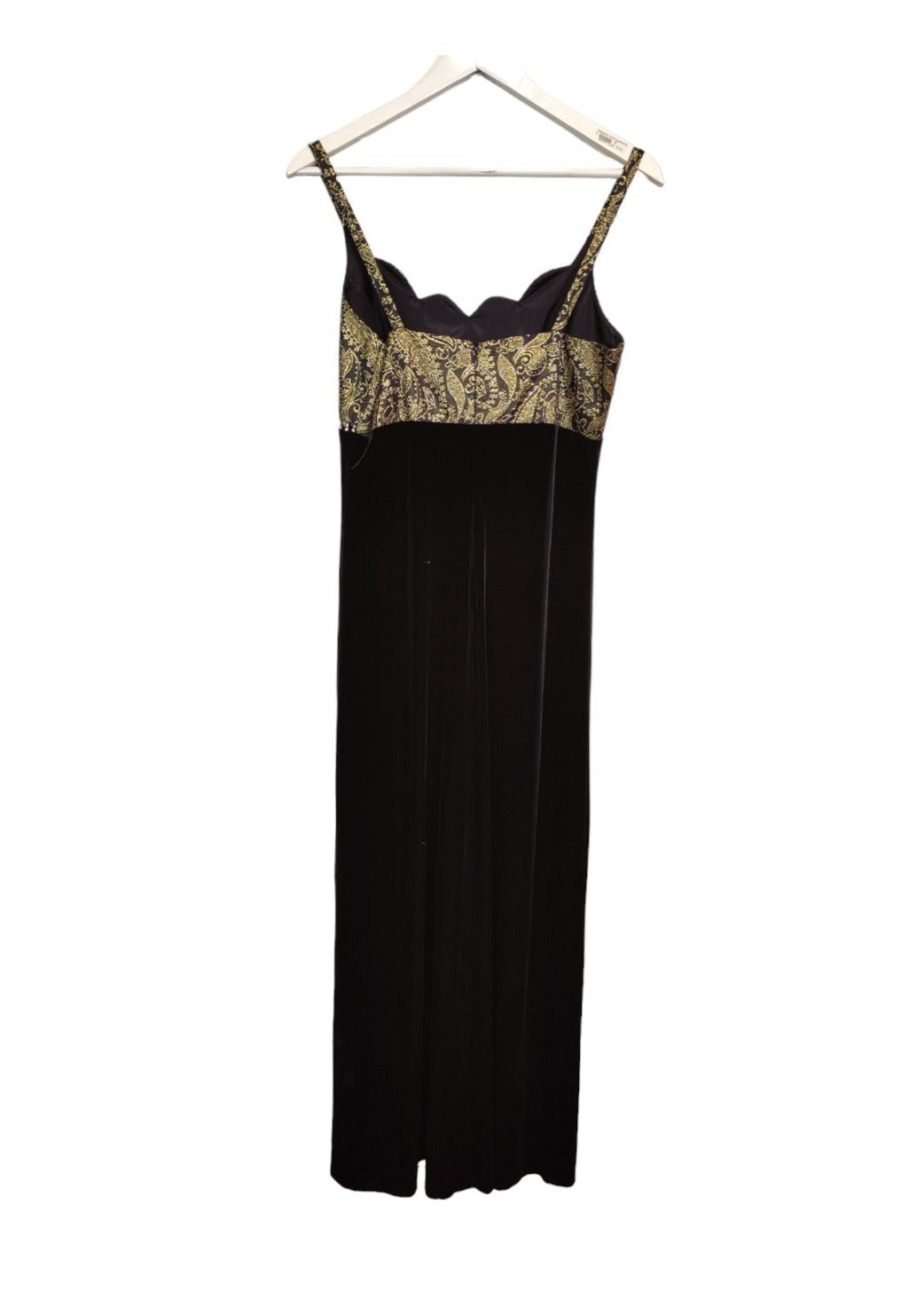 Vintage, Maxi, Βελουτέ Βραδινό Φόρεμα σε Μαύρο-Χρυσό Χρώμα (Medium)