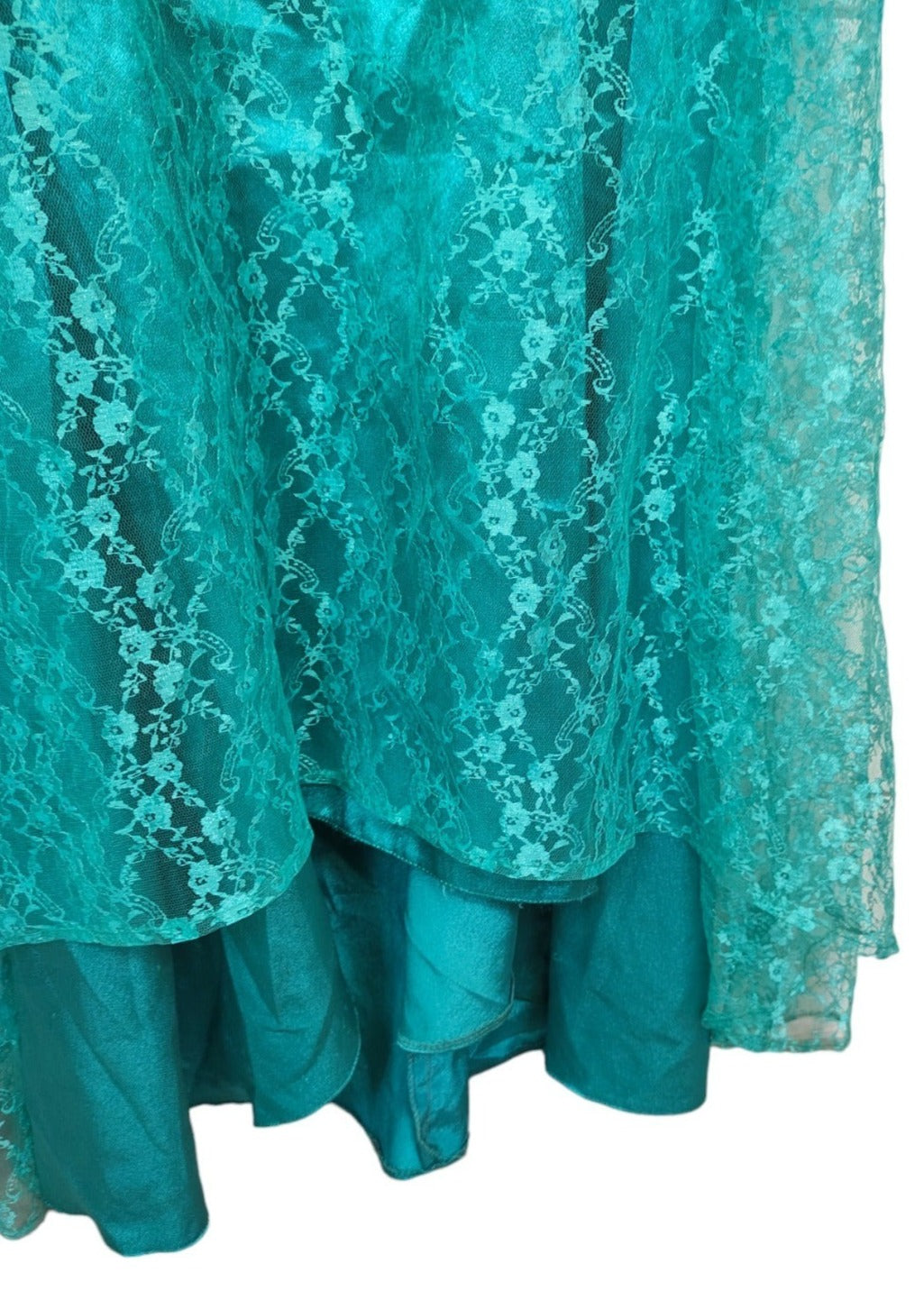 Vintage, Maxi, Σατέν, Βραδινό Φόρεμα με Δαντέλα σε Πράσινο Χρώμα (XS/S)