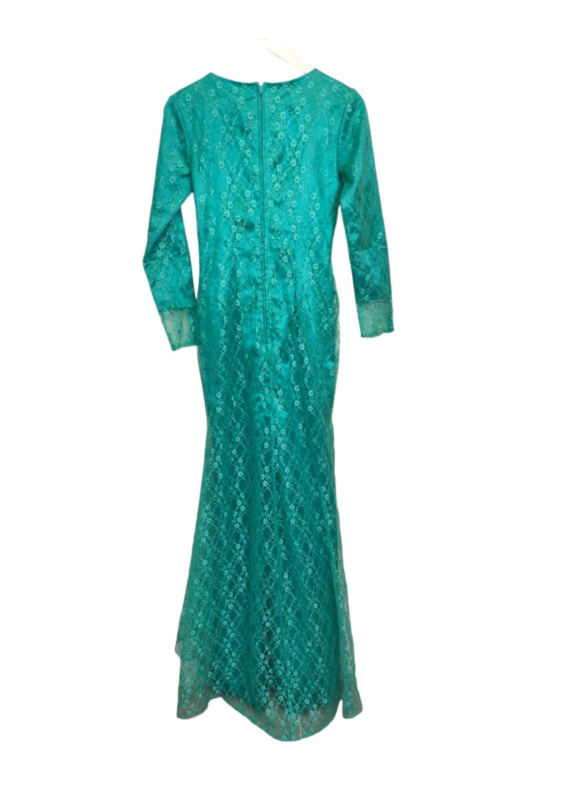 Vintage, Maxi, Σατέν, Βραδινό Φόρεμα με Δαντέλα σε Πράσινο Χρώμα (XS/S)