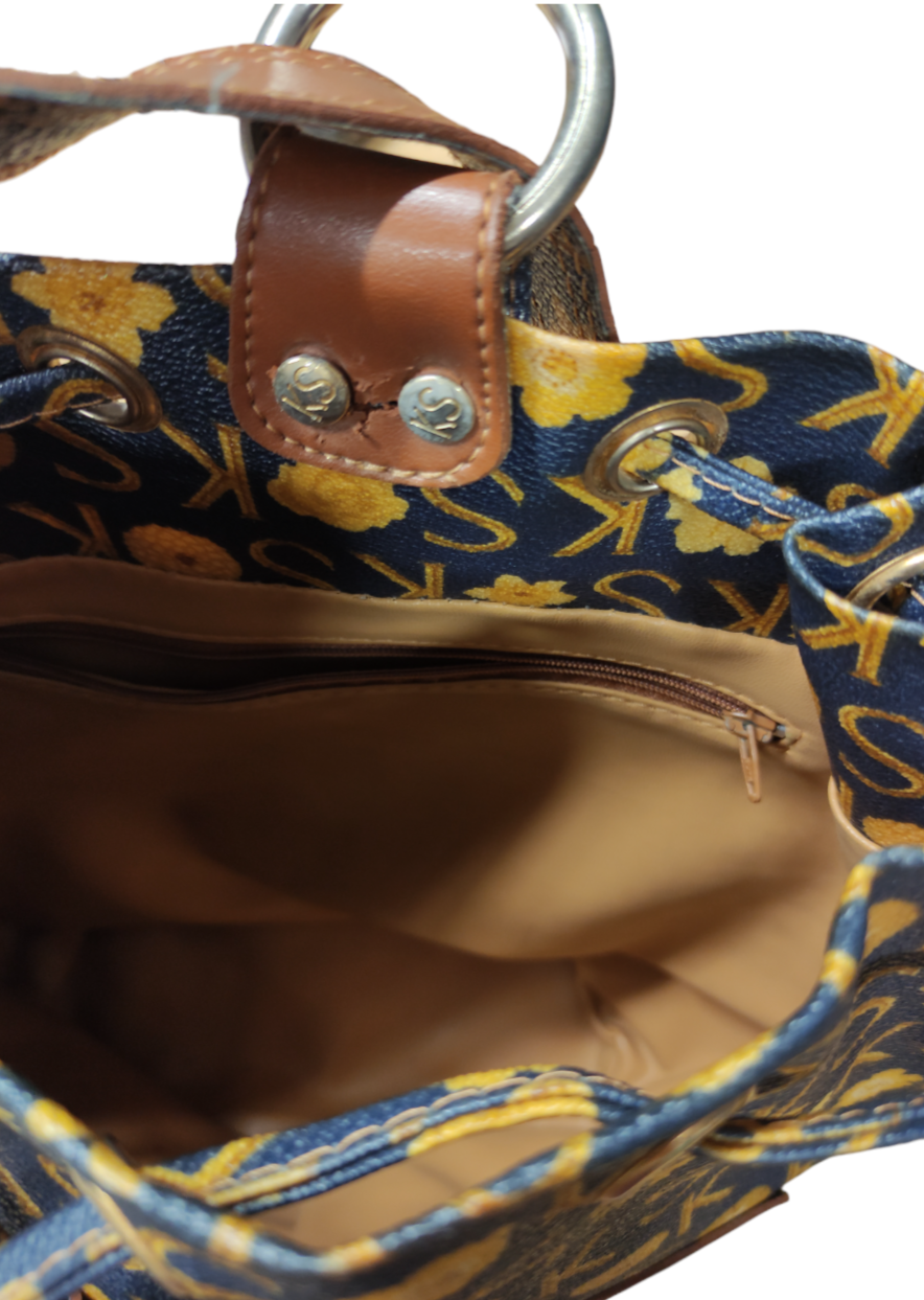 Δερμάτινη, Γυναικεία Τσάντα Back Pack/Ώμου KS σε Σκούρο Μπλε/Καφέ χρώμα