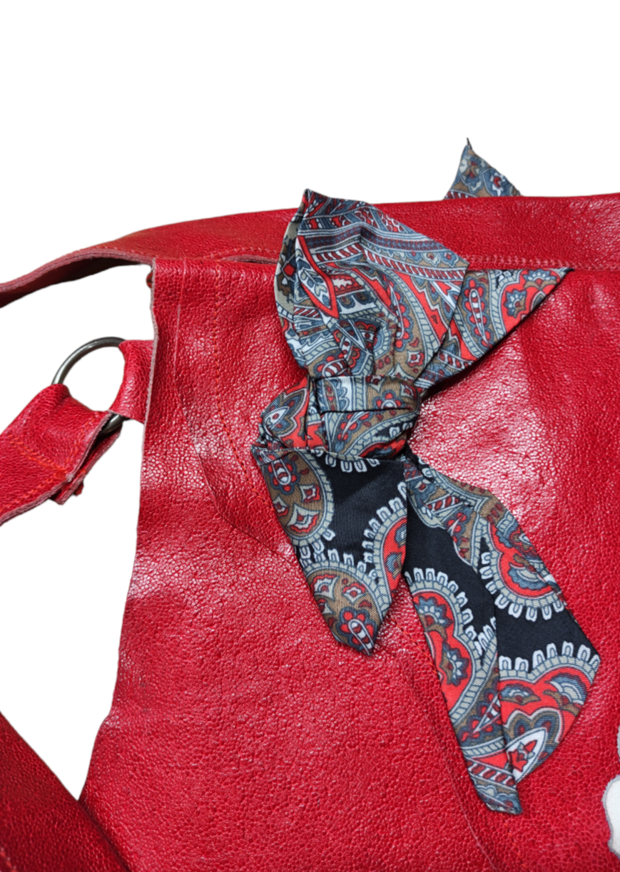 Vintage, Δερμάτινη, Γυναικεία Τσάντα Ώμου σε Βαθύ Κόκκινο χρώμα
