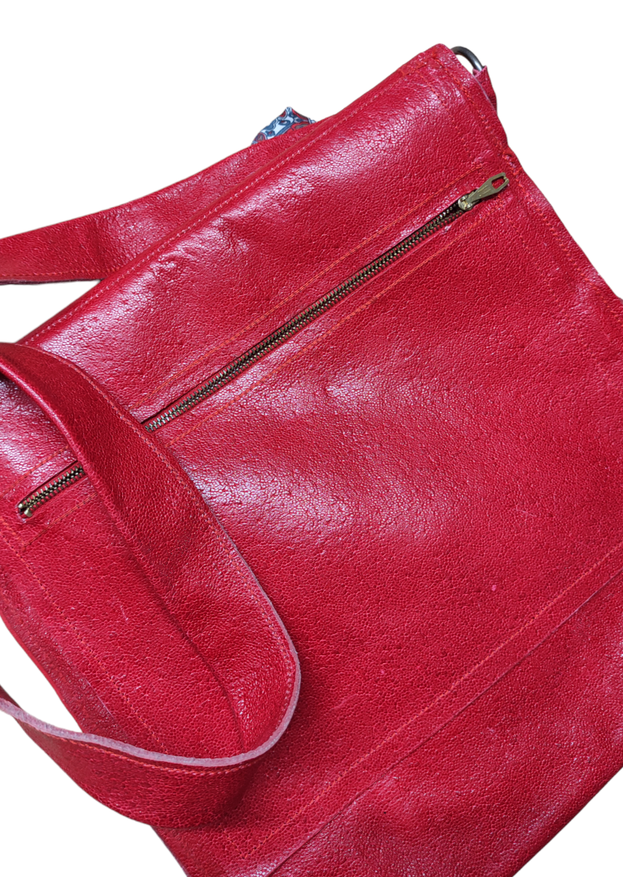 Vintage, Δερμάτινη, Γυναικεία Τσάντα Ώμου σε Βαθύ Κόκκινο χρώμα