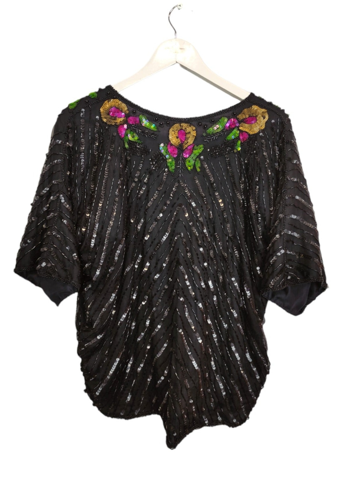 Vintage, Αμπιγιέ Γυναικεία Μπλούζα FRANK USHER με Περλίτσες και Παγιέτες σε Μαύρο χρώμα (M/L)