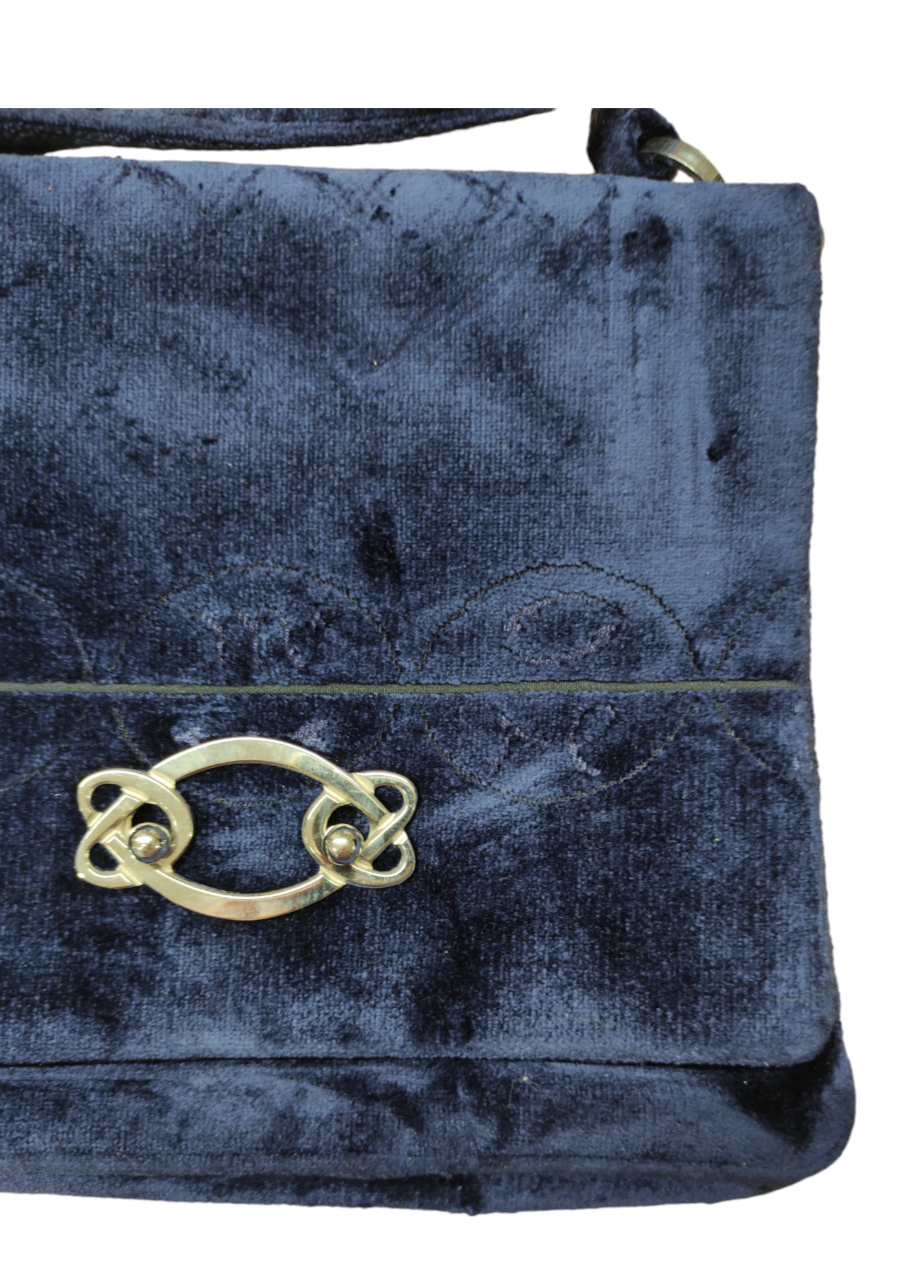 Vintage, Βελούδινη Γυναικεία Τσάντα Ώμου CESARE PICCINI σε Σκούρο Μπλε χρώμα