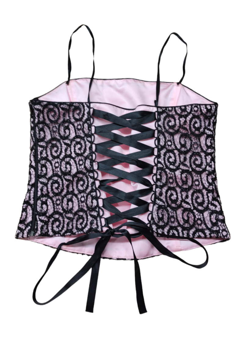 Vintage Style Κορσές SIXTH SENSE σε Ροζ - Μαύρο χρώμα (Medium)