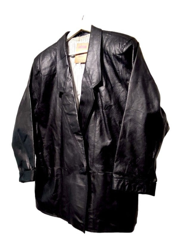 Vintage, 80's, Γυναικείο, Δερμάτινο Τζάκετ σε Μαύρο χρώμα (Large)