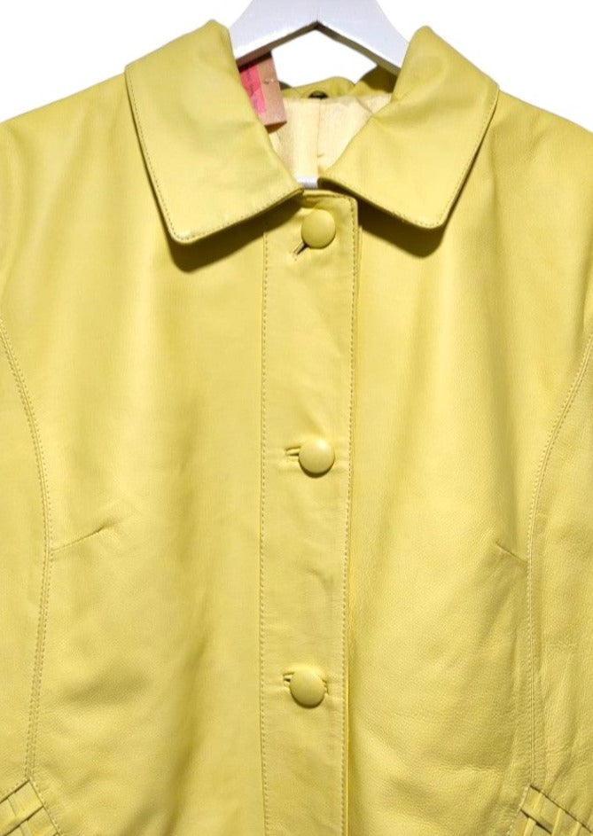 Vintage, Γυναικείο, Δερμάτινο Ημίπαλτο σε Έντονο Κίτρινο χρώμα (XL)