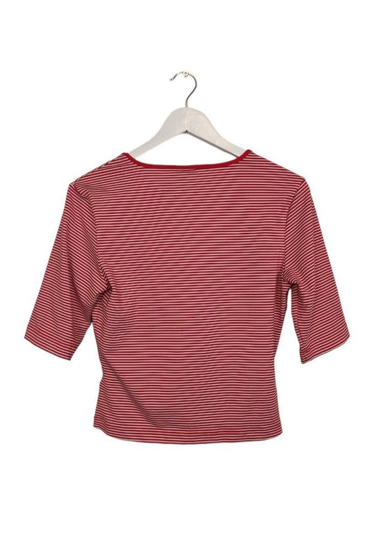 Ριγέ, Σπορ Γυναικεία Μπλούζα ADIDAS σε Κόκκινο-Λευκό Χρώμα (Medium)