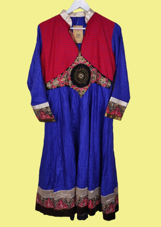 Stock, Έθνικ, Vintage Φόρεμα με Περίτεχνο Σχέδιο σε Μπλε - Κόκκινο Χρώμα (Medium)
