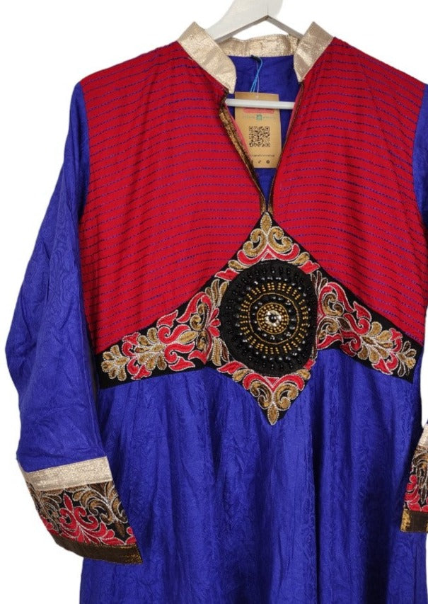 Stock, Έθνικ, Vintage Φόρεμα με Περίτεχνο Σχέδιο σε Μπλε - Κόκκινο Χρώμα (Medium)