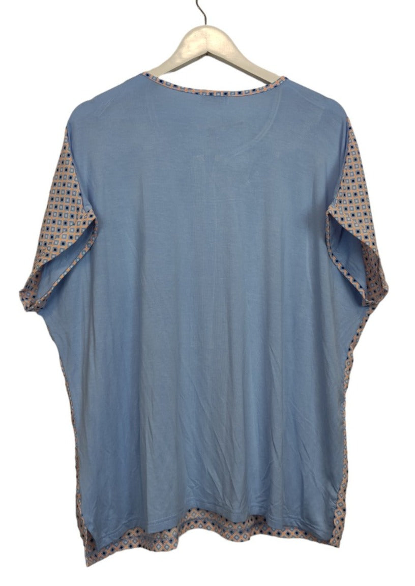 Γυναικεία Εμπριμέ Κοντομάνικη Μπλούζα ESSENTIALS BY TCHIBO σε Γαλάζιο χρώμα (XL)