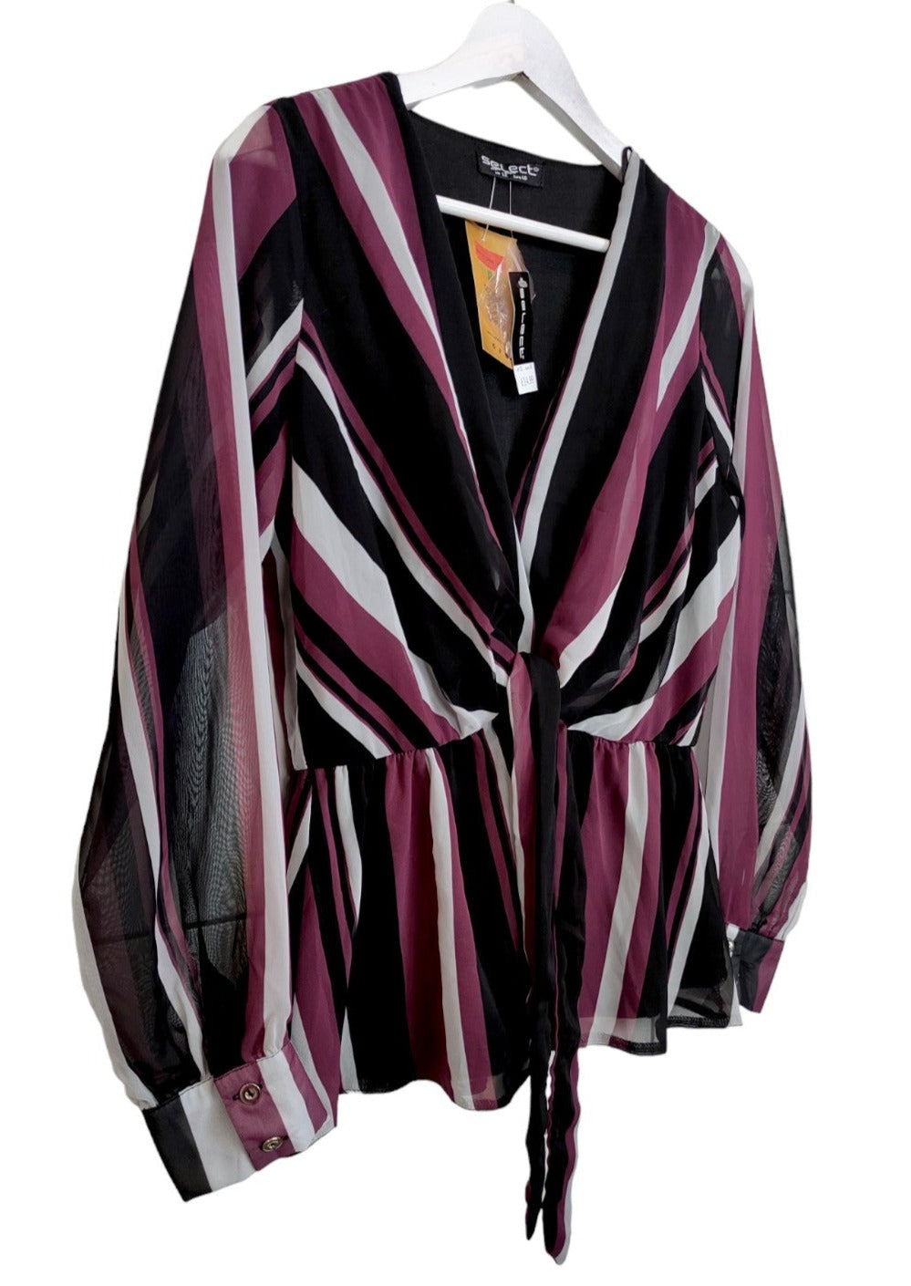 Stock, Ριγέ Μακρυμάνικη Γυναικεία Μπλούζα σε Μαύρο - Μπορντώ χρώμα (Medium)