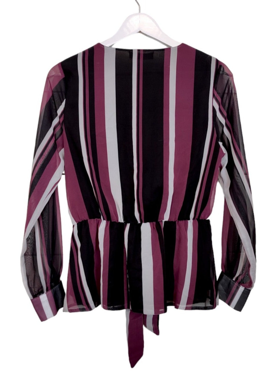 Stock, Ριγέ Μακρυμάνικη Γυναικεία Μπλούζα σε Μαύρο - Μπορντώ χρώμα (Medium)