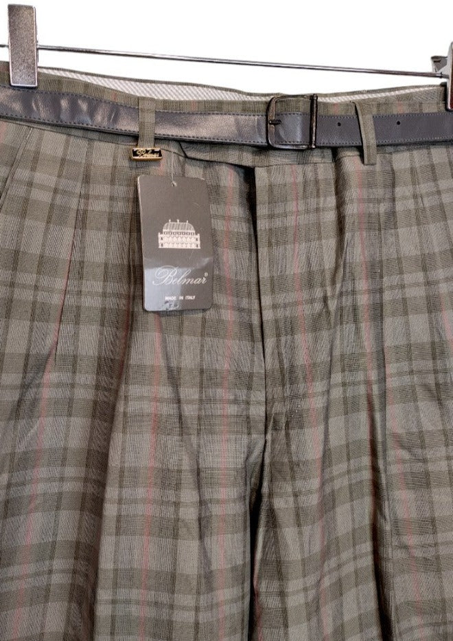 Vintage, Stock, Καρό Ανδρικό Παντελόνι BELMAR σε Γκρι-Χακί Χρώμα (No 48-Ιταλικό)