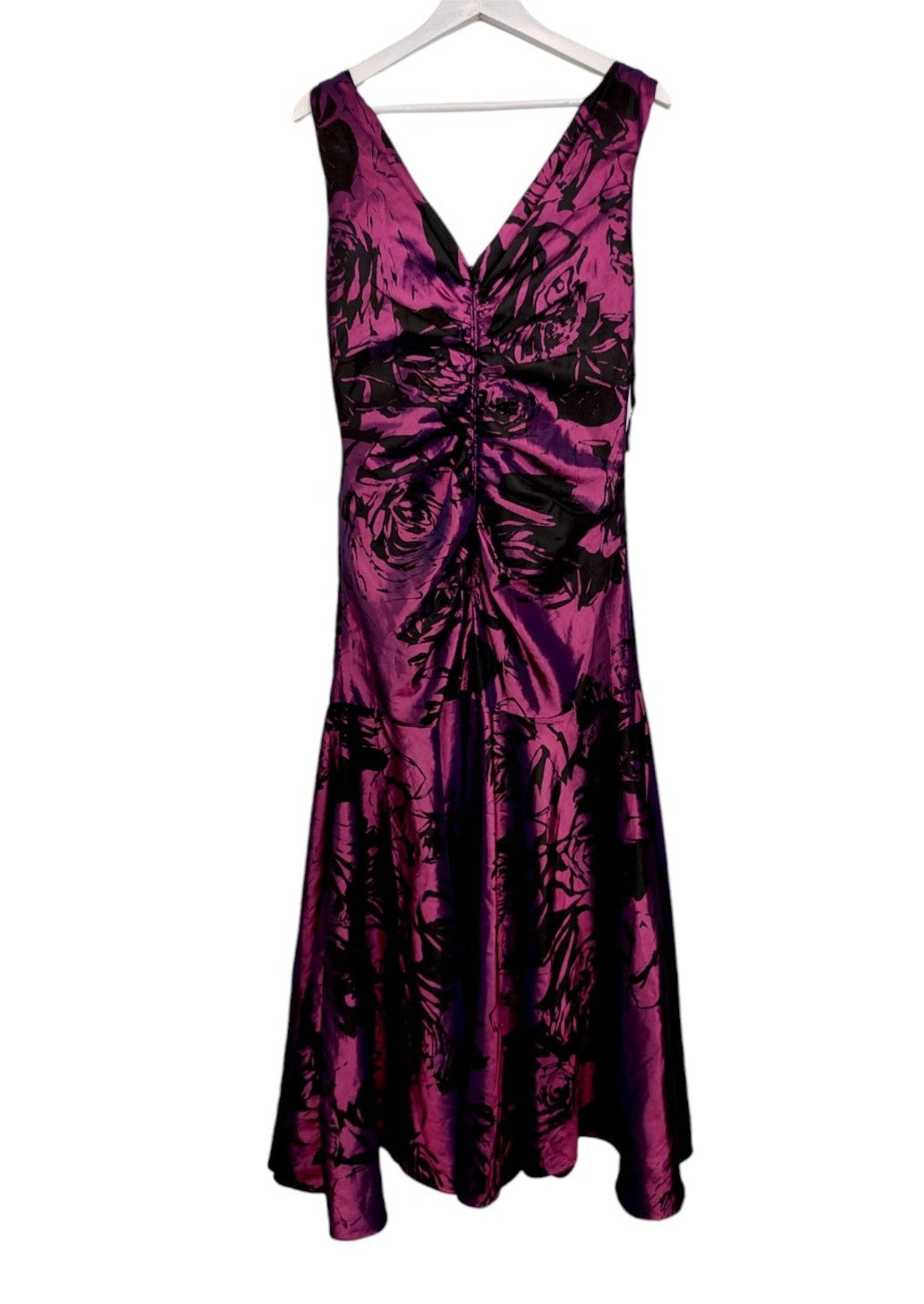 Vintage, Maxi, Σατέν Βραδινό Φόρεμα MEDICI σε Μωβ-Μαύρο χρώμα με Ασορτί Πασμίνα (Large)