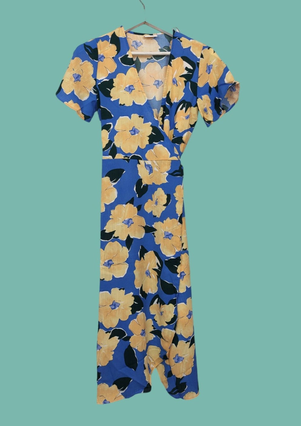 Outlet, Κρουαζέ, Φλοράλ Φόρεμα VILA με Σιέλ, Ροδακινί χρώματα (34-XS)
