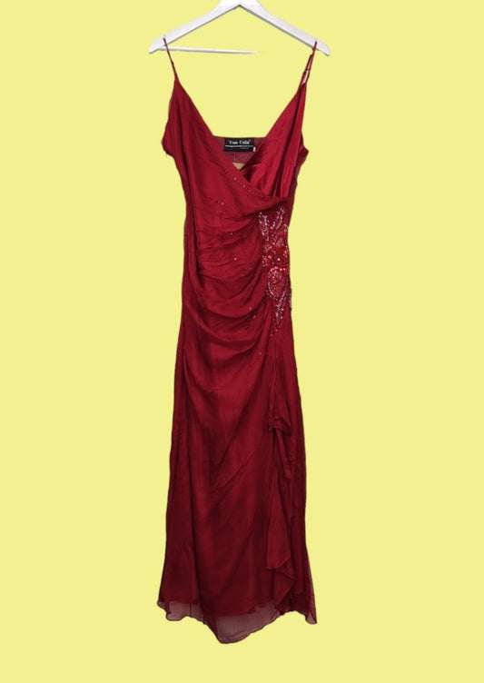 Vintage, Maxi, Βραδινό Φόρεμα YVES CALIN Paris σε Κόκκινο της Φωτιάς (Medium)