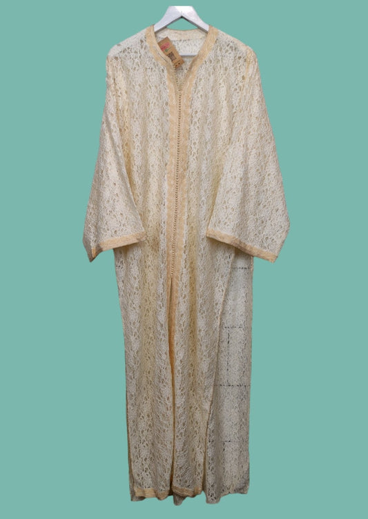 Έθνικ, Vintage, Oriental Καφτάνι από Δαντέλα σε Μπεζ Χρώμα (XL)