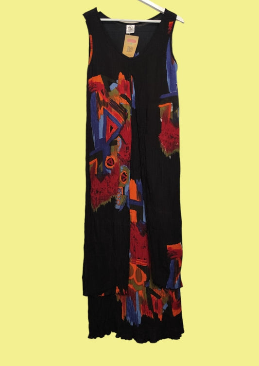 Χειροποίητο, Ινδικό, Maxi Φόρεμα SATIO σε Μαύρο χρώμα με Εμπριμέ Σχέδιο (Medium)