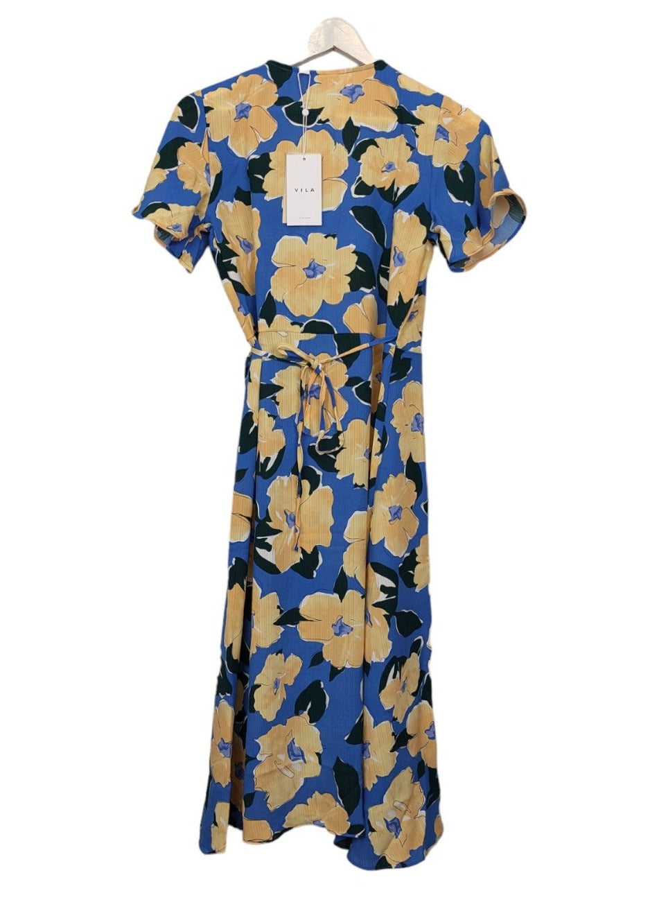 Outlet, Κρουαζέ, Φλοράλ Φόρεμα VILA με Σιέλ, Ροδακινί χρώματα (34-XS)