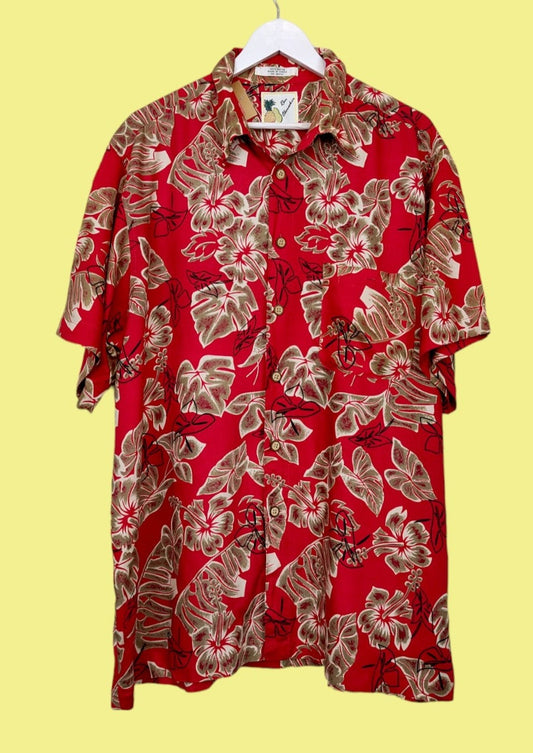 Hawaiian, Κοντομάνικο Ανδρικό Πουκάμισο RON CHERESKIN  σε Off κόκκινο χρώμα (XL)