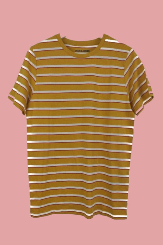 Stock Ανδρικό Τ-shirt JACK & JONES Yolk Yellow σε Ριγέ (Medium)