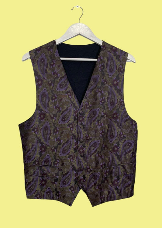 Vintage, Λαχούρ Ανδρικό Γιλέκο σε Μωβ-Πράσινα Χρώματα (M-No 48)
