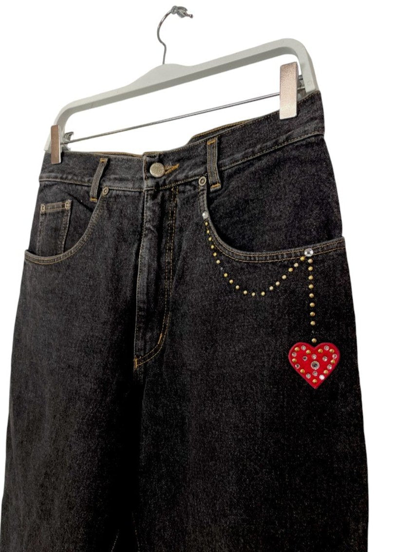 Vintage, Mom Style, Γυναικείο Τζιν Παντελόνι H&K σε Σκούρο Γκρι Denim (S/M)