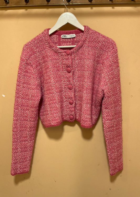 Lurex, Πλεκτή Γυναικεία Ζακέτα ZARA σε Ροζ χρώμα (M/L)