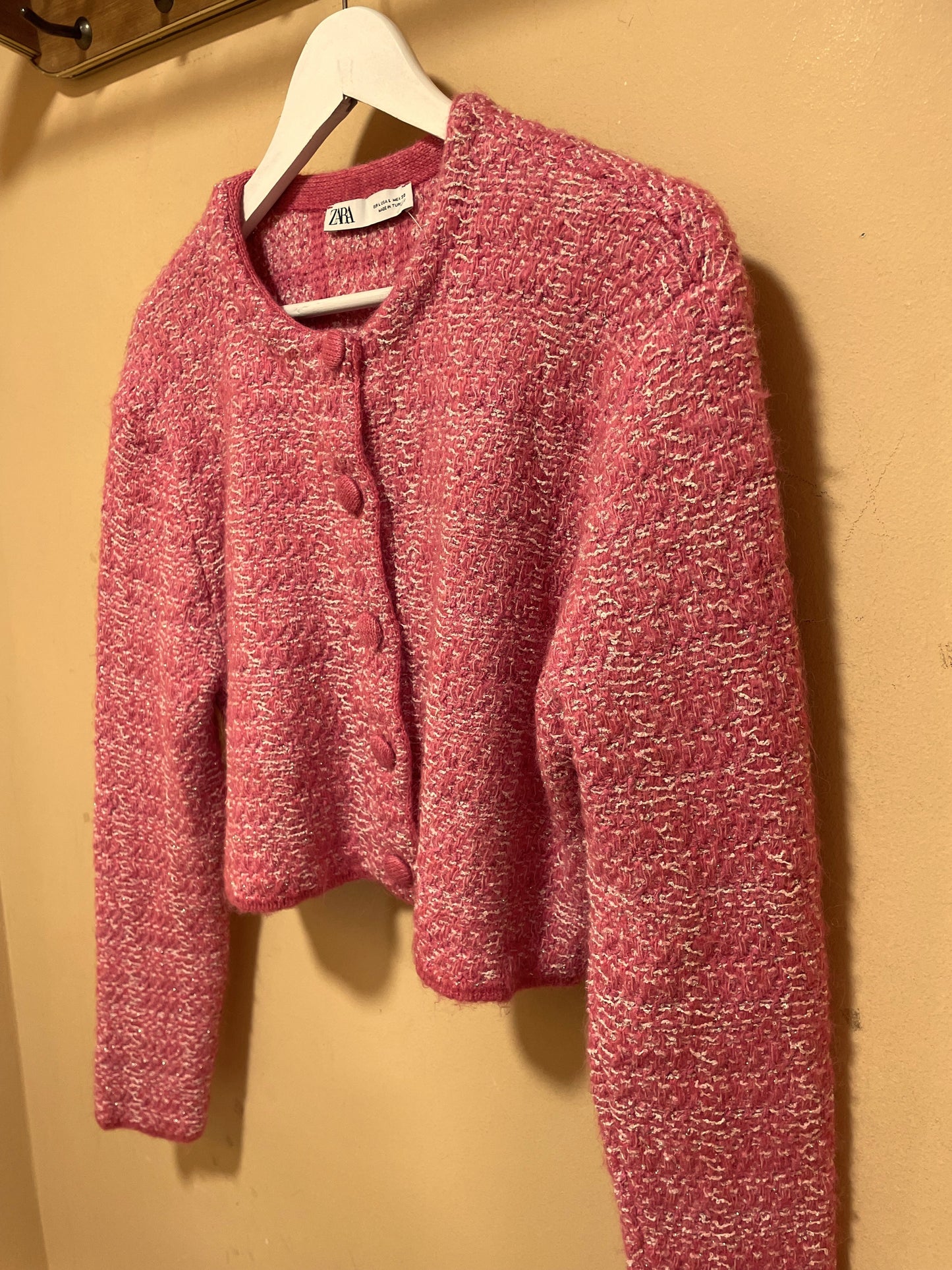 Lurex, Πλεκτή Γυναικεία Ζακέτα ZARA σε Ροζ χρώμα (M/L)