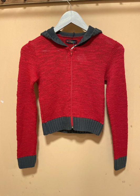 Dead Stock Γυναικεία, Πλεκτή ζακέτα με κουκούλα HYPER σε Κόκκινο - Γκρι χρώμα (XS)