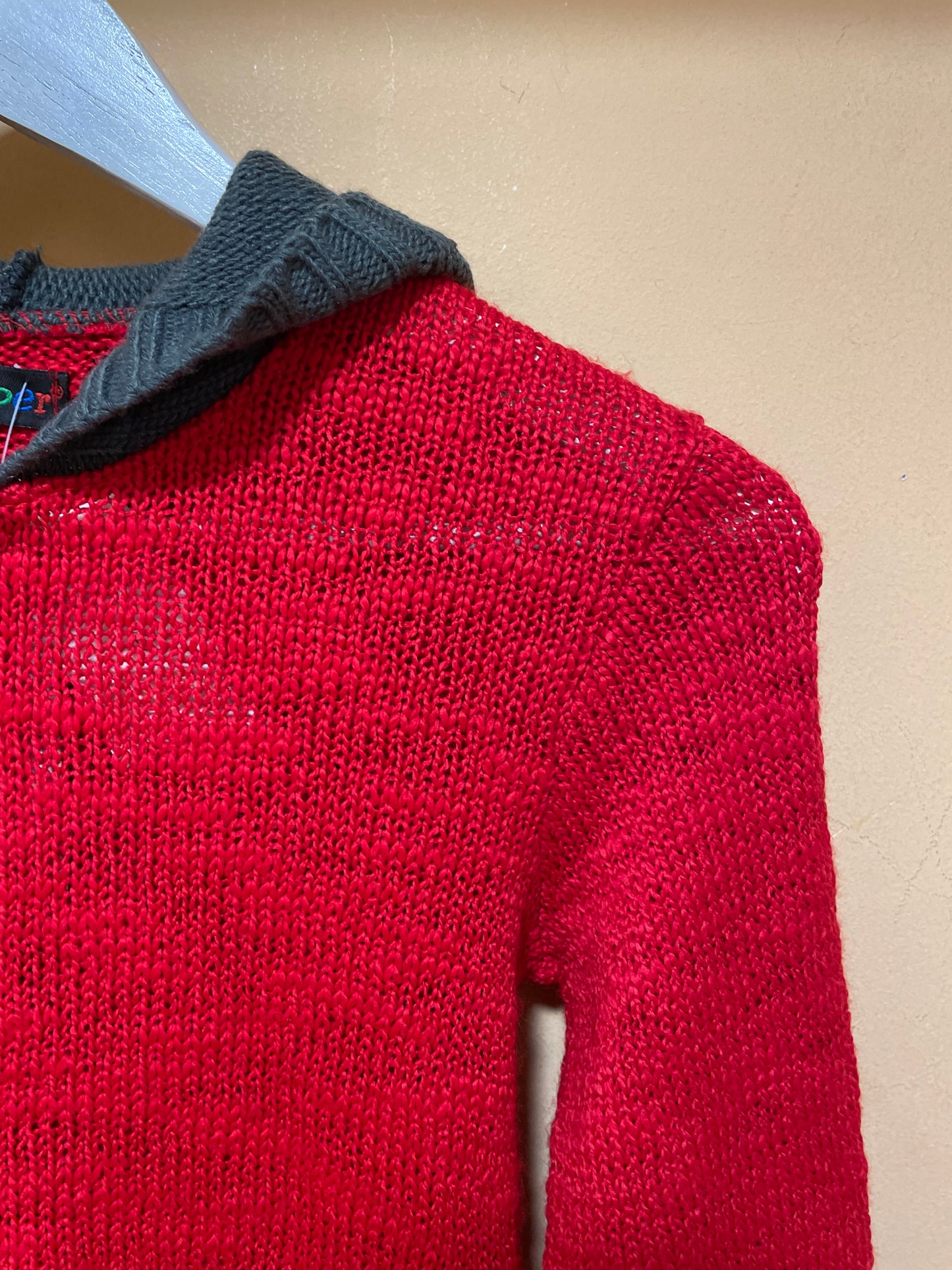 Dead Stock Γυναικεία, Πλεκτή ζακέτα με κουκούλα HYPER σε Κόκκινο - Γκρι χρώμα (XS)