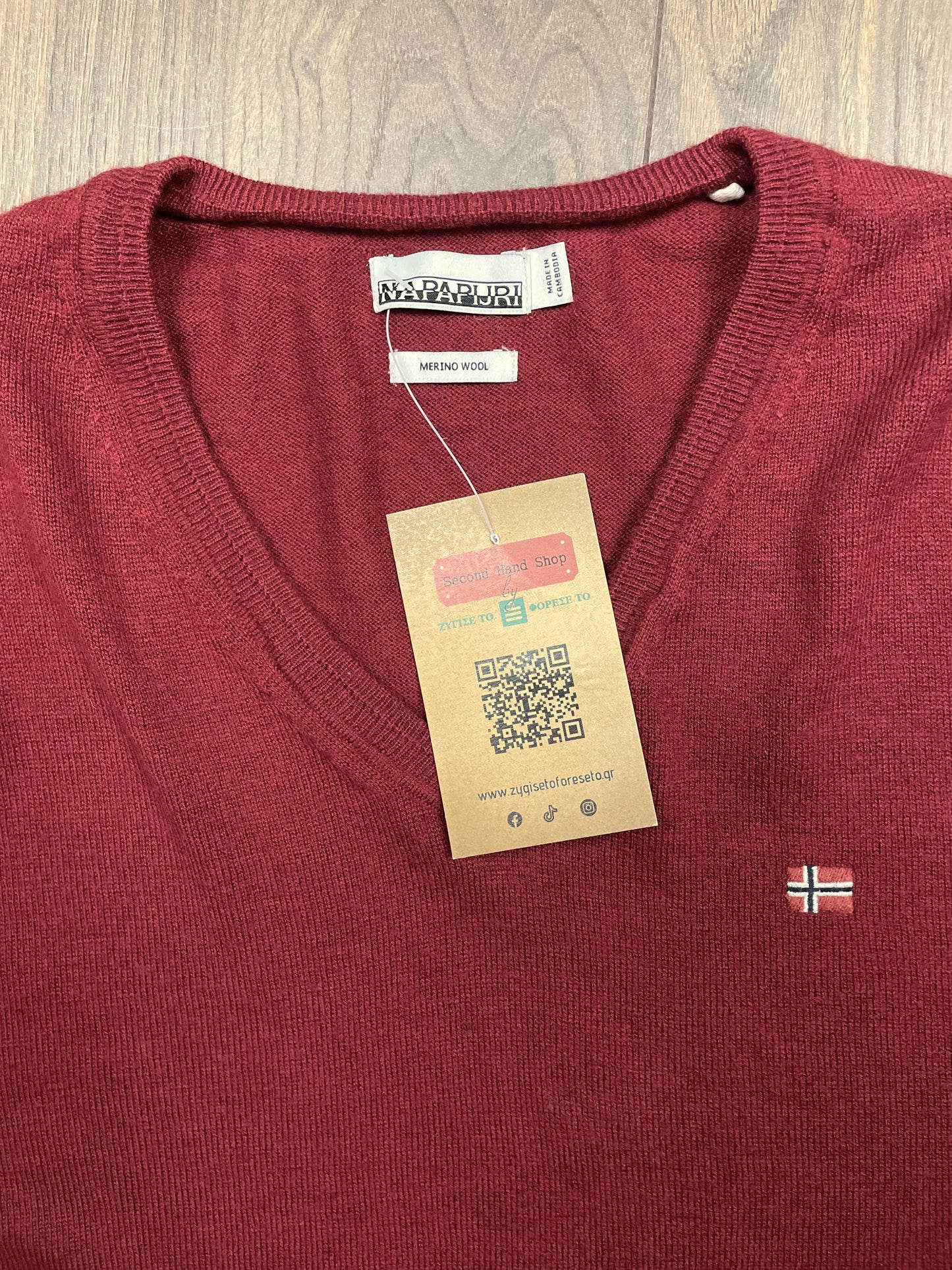 Ανδρική Μάλλινη Μπλούζα / Λεπτό Πουλόβερ NAPAPIJRI Merino σε Βουργουνδί χρώμα (Large)