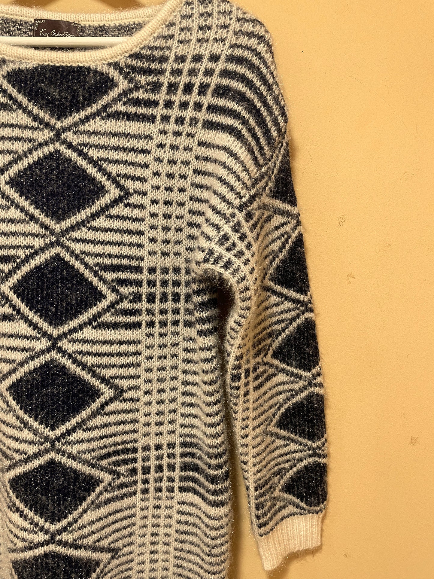 Vintage Γυναικεία Πλεκτή Μπλούζα / Πουλόβερ MY CREATION σε Ζαχαρί - Μαύρο χρώμα (Medium)