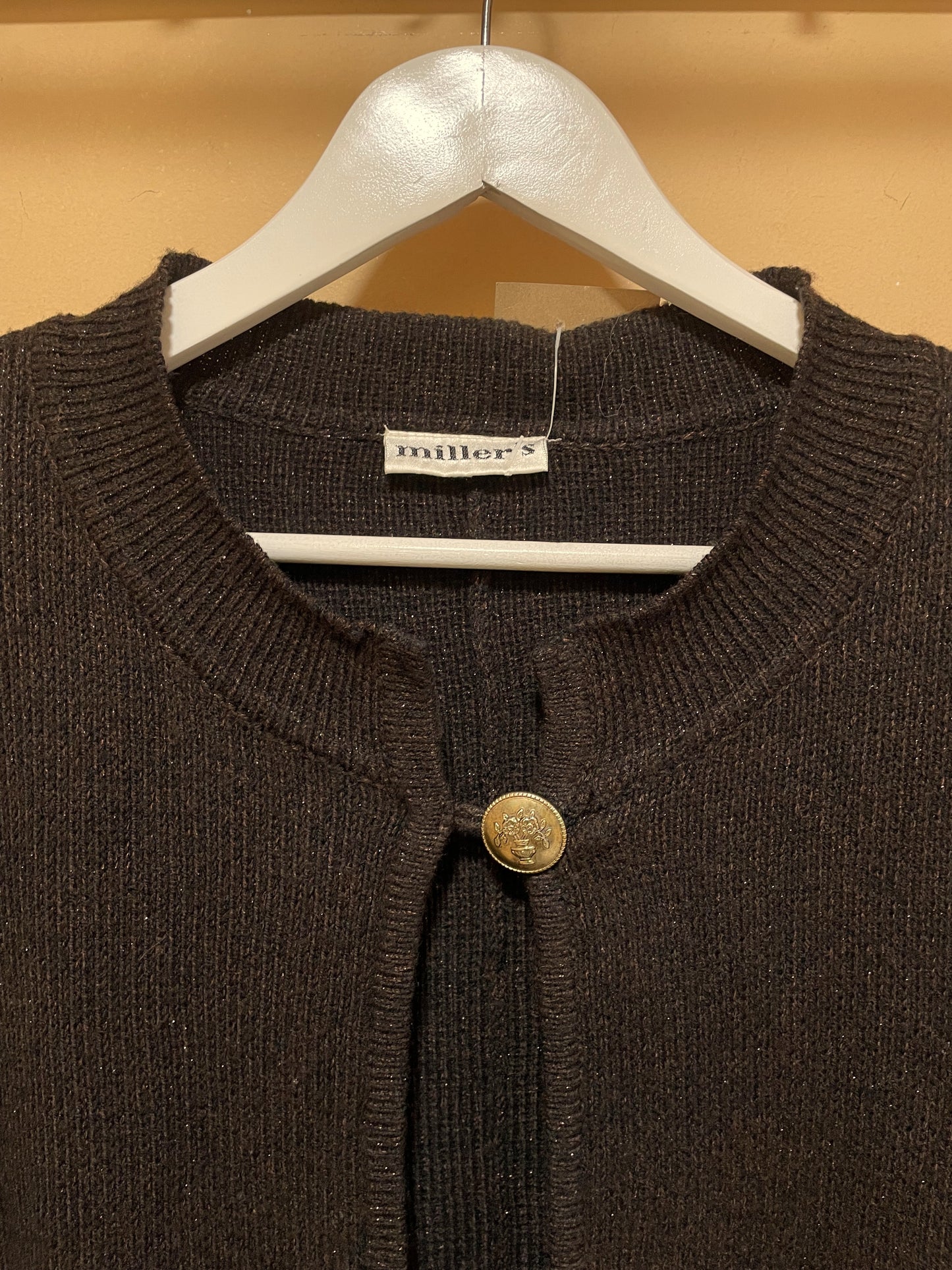 Vintage, Γυναικεία Πλεκτή Ζακέτα MILLER'S σε Σκούρο Καφέ χρώμα (Άνετο Large)