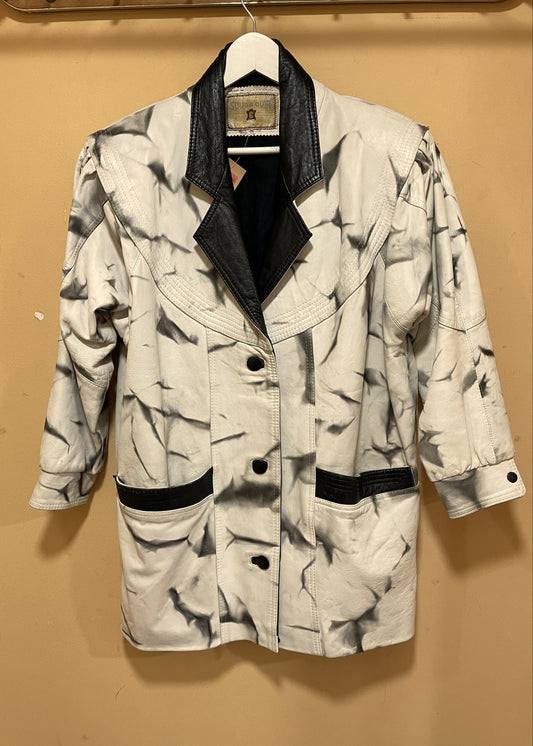 Vintage, Δερμάτινο Γυναικείο Τζάκετ / Πανωφόρι σε Σπασμένο Λευκό χρώμα (Large)