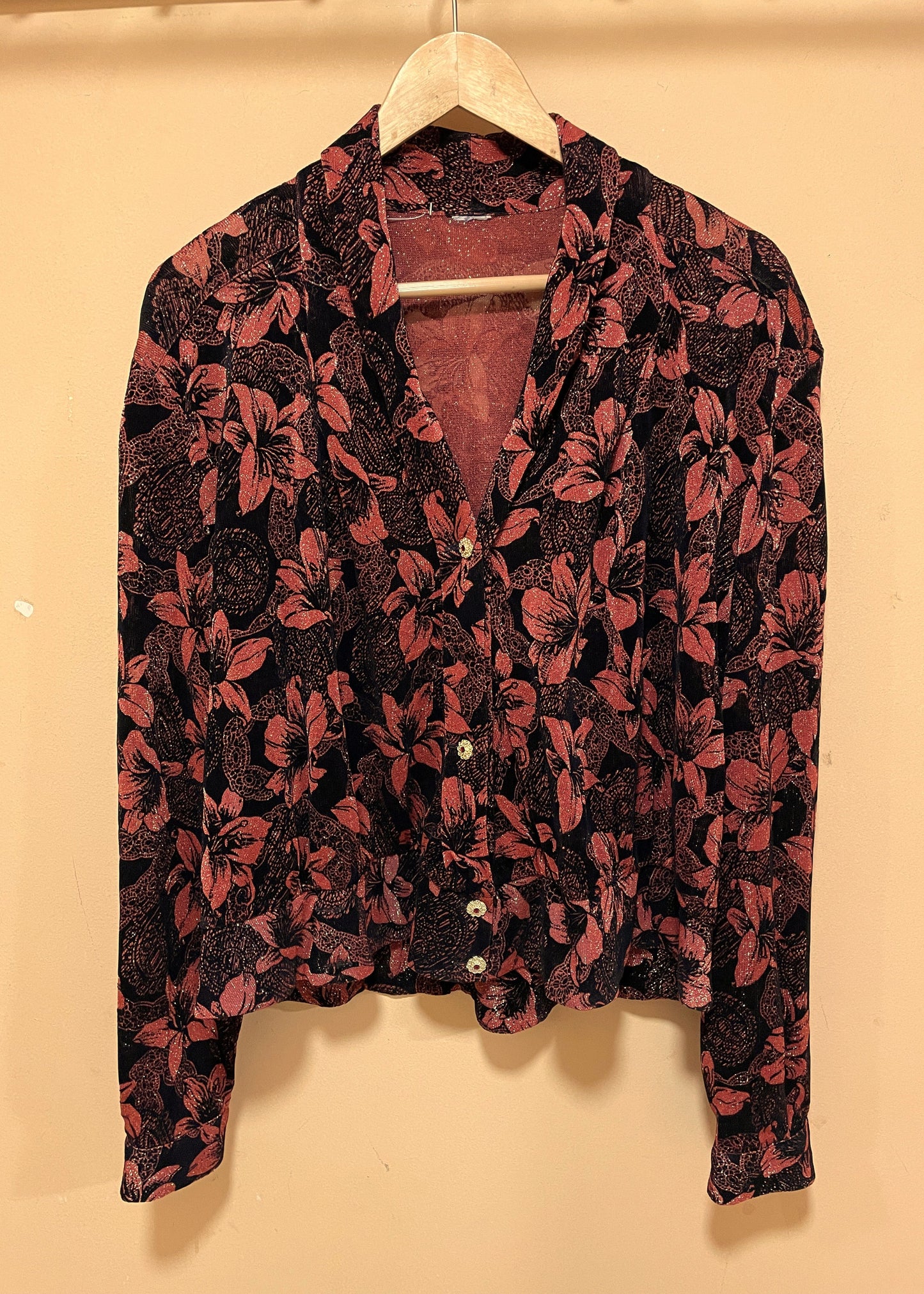 Vintage, Εμπριμέ Γυναικείο Πουκάμισο σε Μαύρο - Κεραμιδί χρώμα (2XL-50)