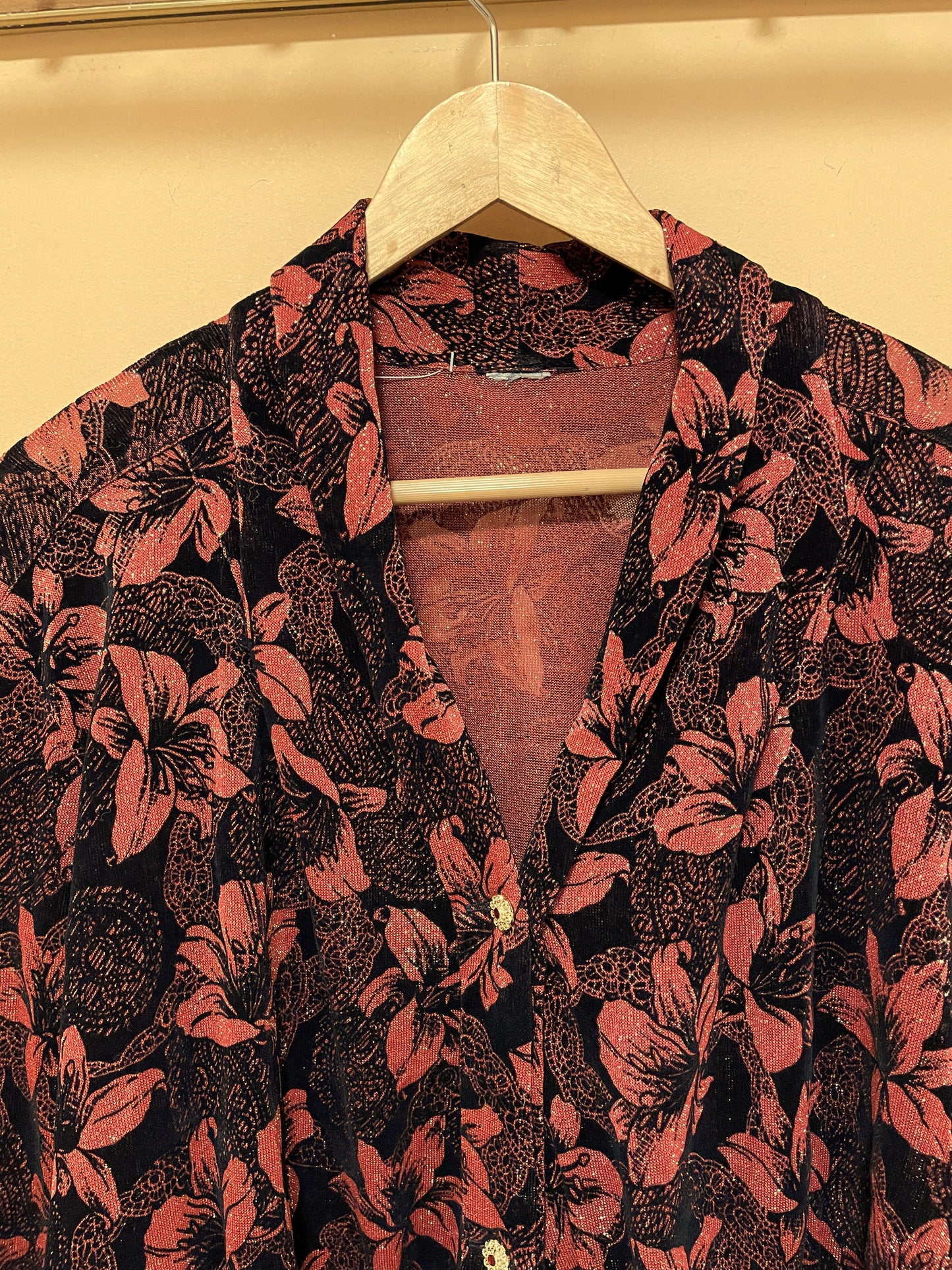 Vintage, Εμπριμέ Γυναικείο Πουκάμισο σε Μαύρο - Κεραμιδί χρώμα (2XL-50)