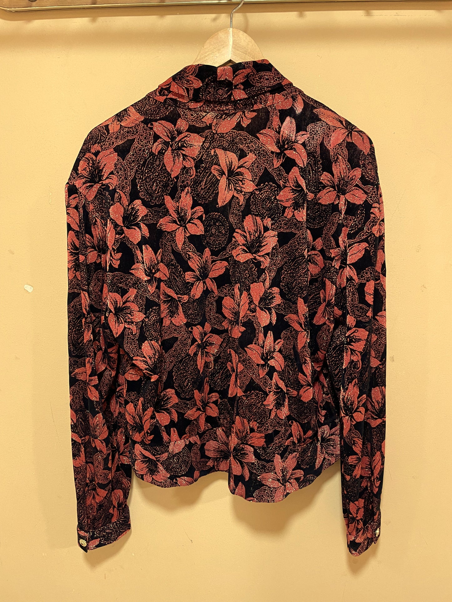 Vintage, Εμπριμέ Γυναικείο Πουκάμισο σε Μαύρο - Κεραμιδί χρώμα (2XL-50)