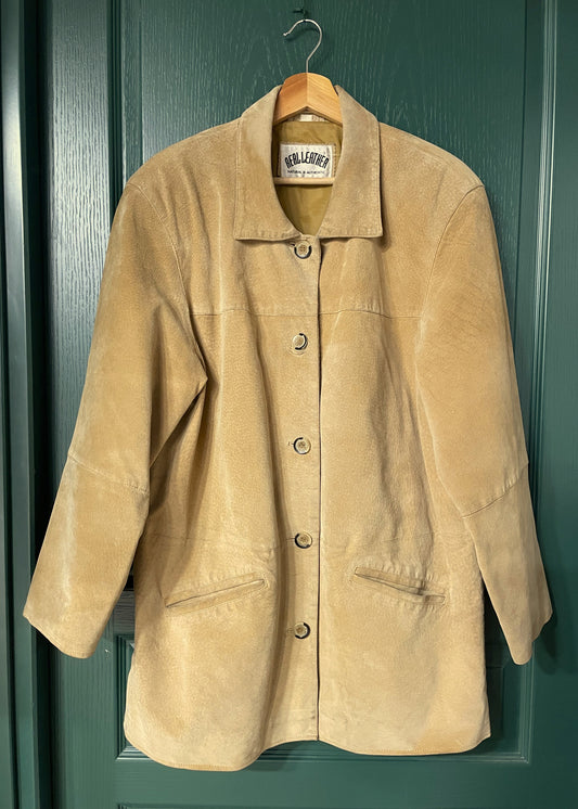 Vintage, Δερμάτινο Γυναικείο Τζάκετ / Πανωφόρι σε Μπεζ / Ανοιχτό Καφέ χρώμα (Large)
