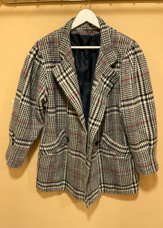 Vintage, Μάλλινο Γυναικείο Πανωφόρι / Μακρύ Σακάκι CANDA σε Εκρού - Μαύρο χρώμα (Large)