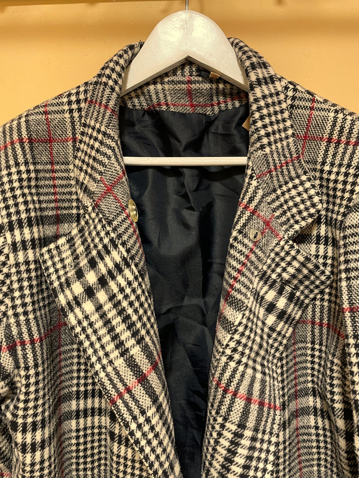 Vintage, Μάλλινο Γυναικείο Πανωφόρι / Μακρύ Σακάκι CANDA σε Εκρού - Μαύρο χρώμα (Large)