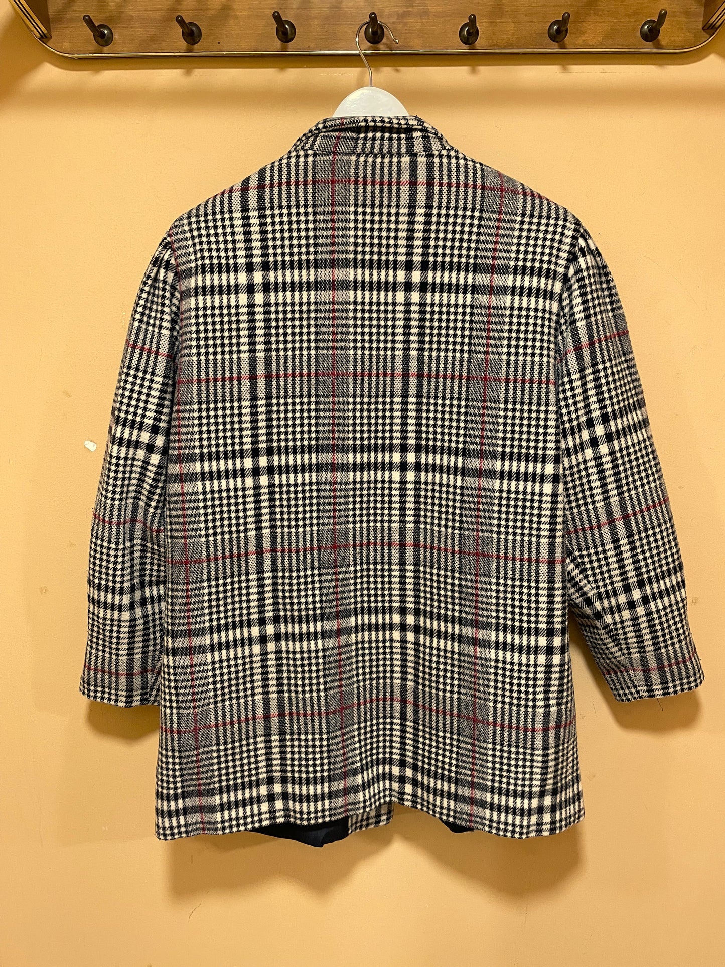 Vintage, Μάλλινο Γυναικείο Πανωφόρι / Μακρύ Σακάκι CANDA σε Εκρού - Μαύρο χρώμα (Large)