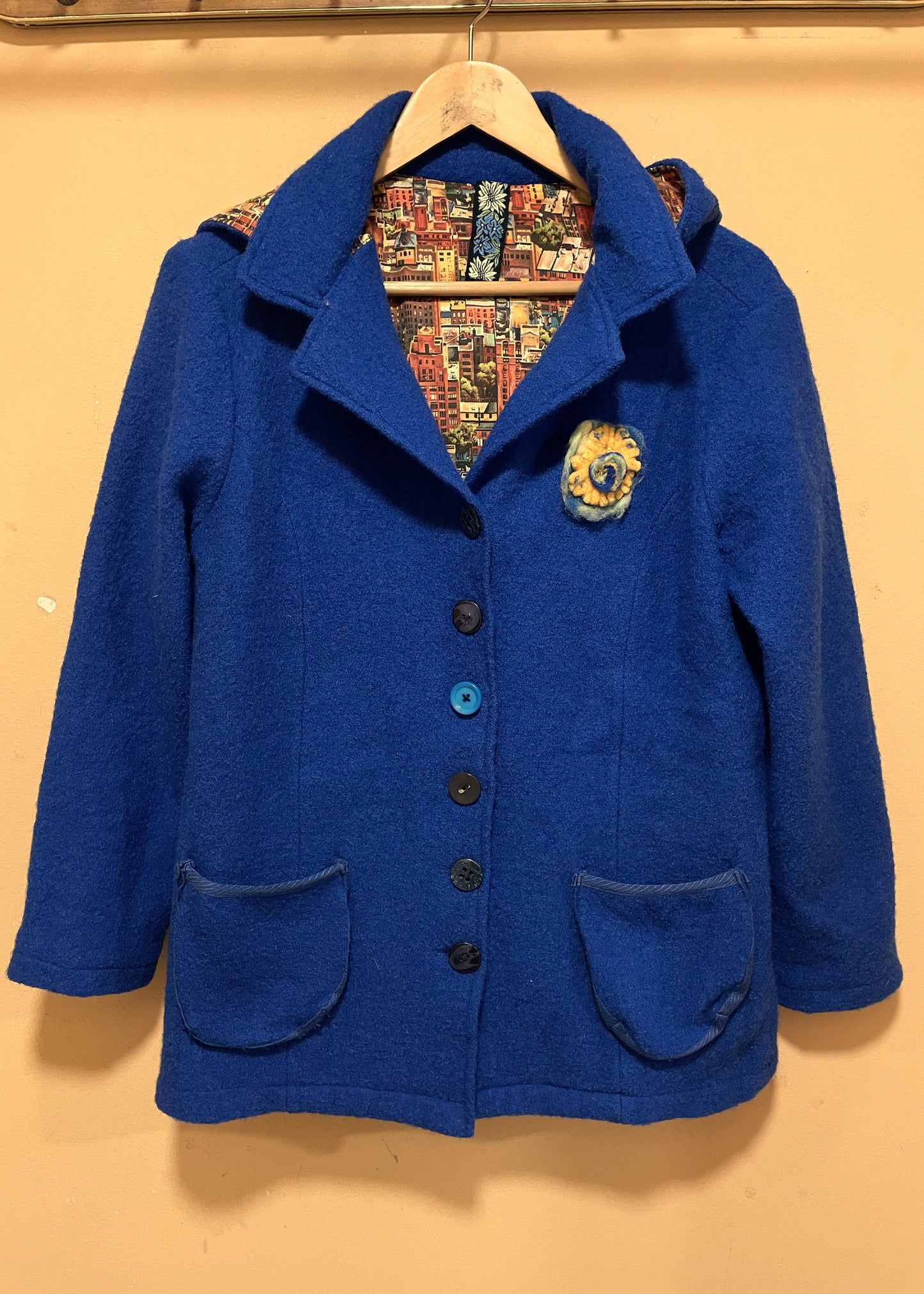 Vintage Γυναικείο Σακάκι με Κουκούλα σε Μπλε Ρουά (S/M)