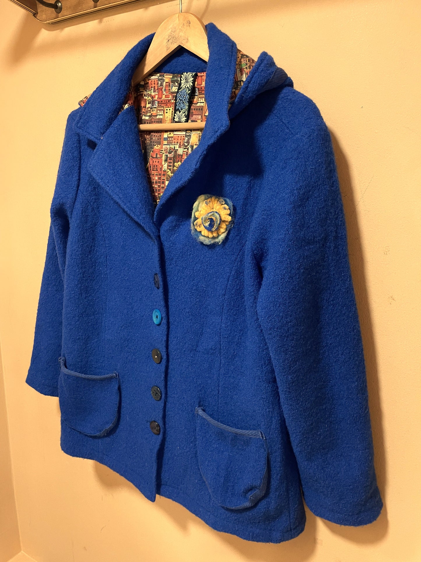 Vintage Γυναικείο Σακάκι με Κουκούλα σε Μπλε Ρουά (S/M)