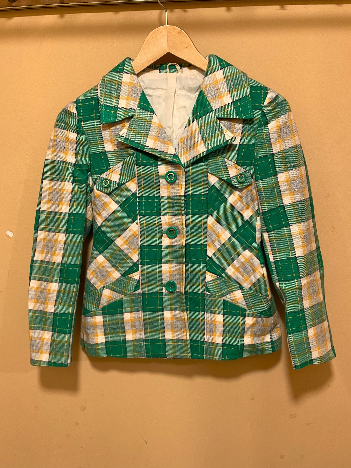 UNIQUE ITEM: Vintage Γυναικείο Σετ (Σακάκι - Φούστα) Πράσινο - Πορτοκαλί χρώμα (XS/2XS - 152cm)