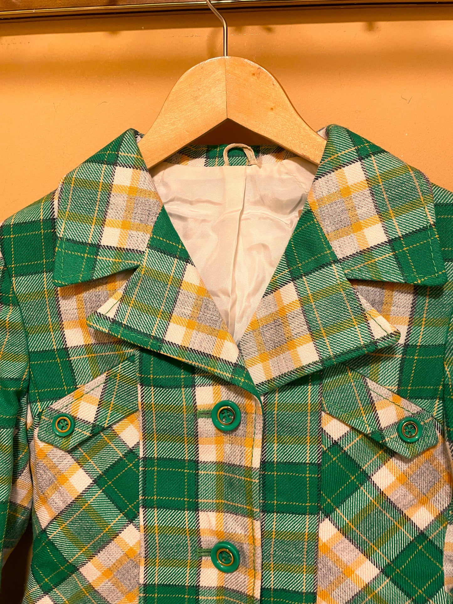 UNIQUE ITEM: Vintage Γυναικείο Σετ (Σακάκι - Φούστα) Πράσινο - Πορτοκαλί χρώμα (XS/2XS - 152cm)