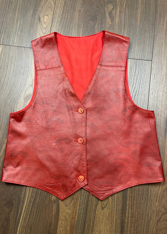 Vintage, Δερμάτινο Γυναικείο Γιλέκο σε Βαθύ Κόκκινο χρώμα (M/L)