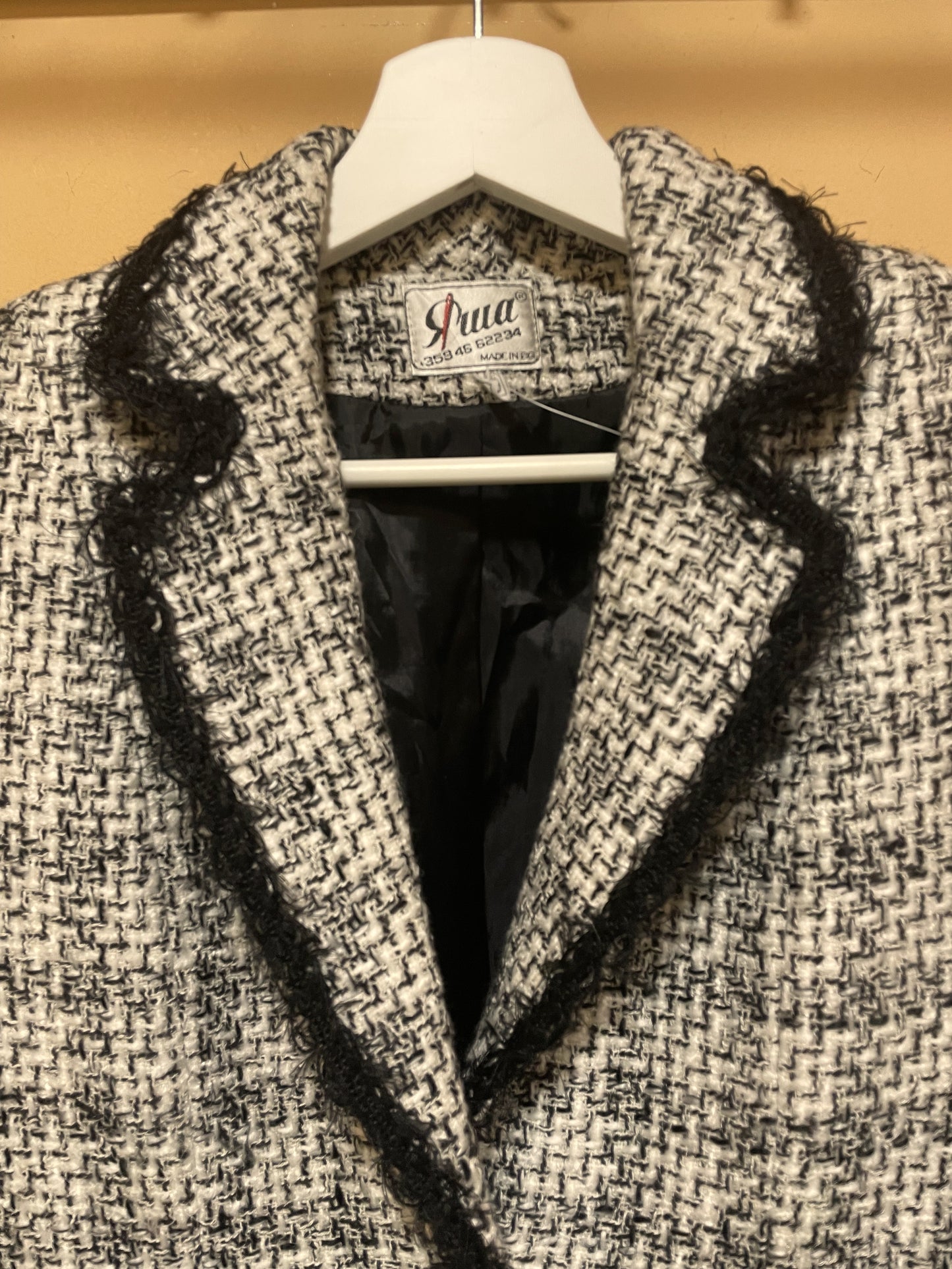 Vintage, Τουίντ Γυναικείο Σακάκι σε Ασπρόμαυρο χρώμα (Small)