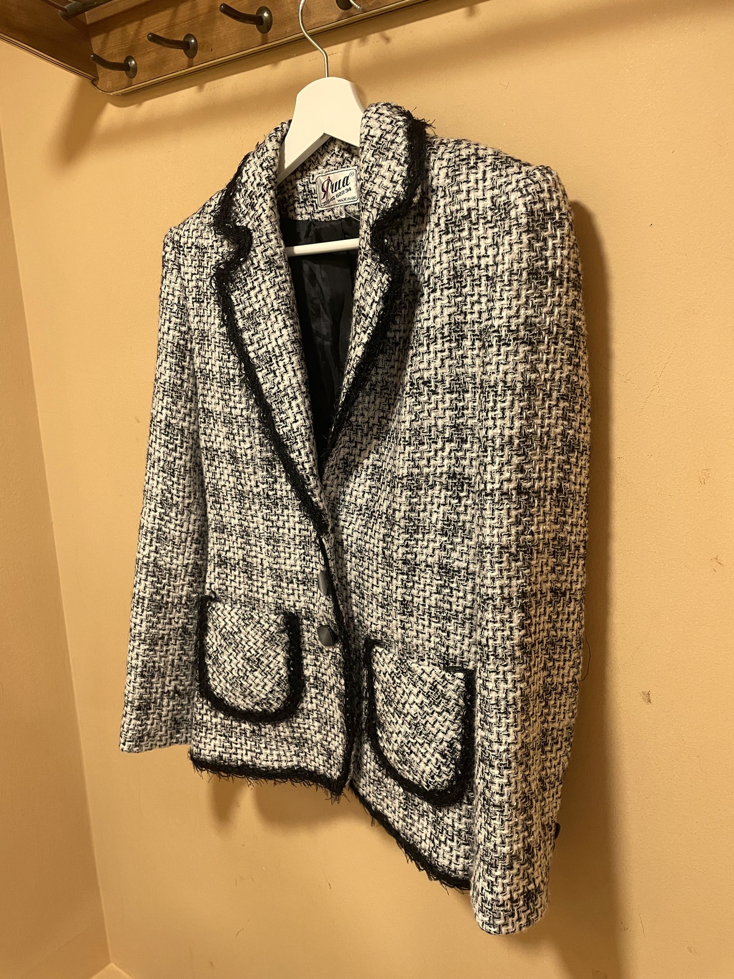 Vintage, Τουίντ Γυναικείο Σακάκι σε Ασπρόμαυρο χρώμα (Small)